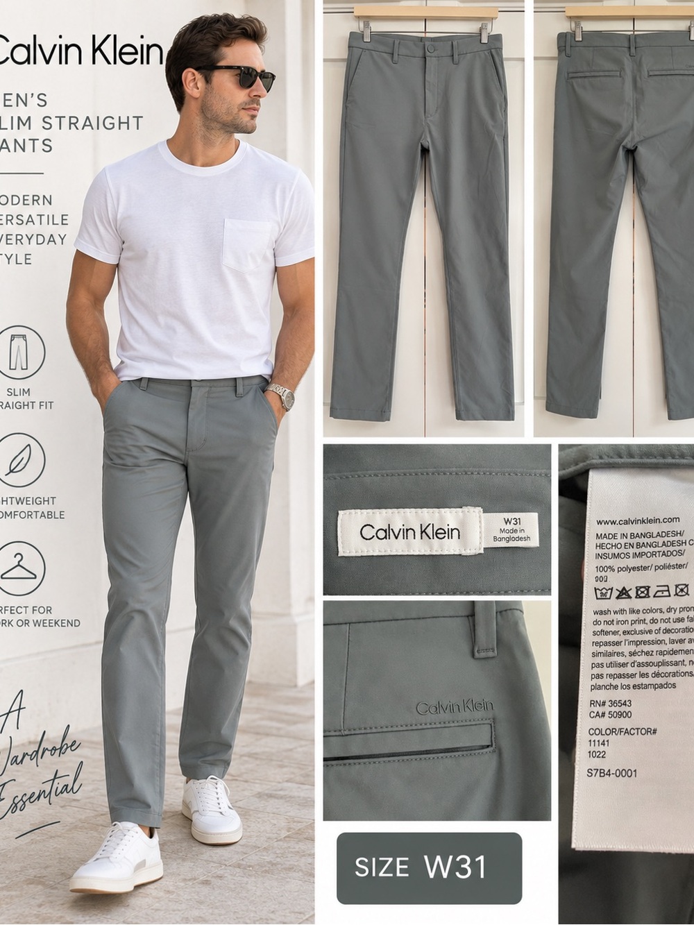 Calvin Klein Men’s Slim Straight Tech Pants Gray W31